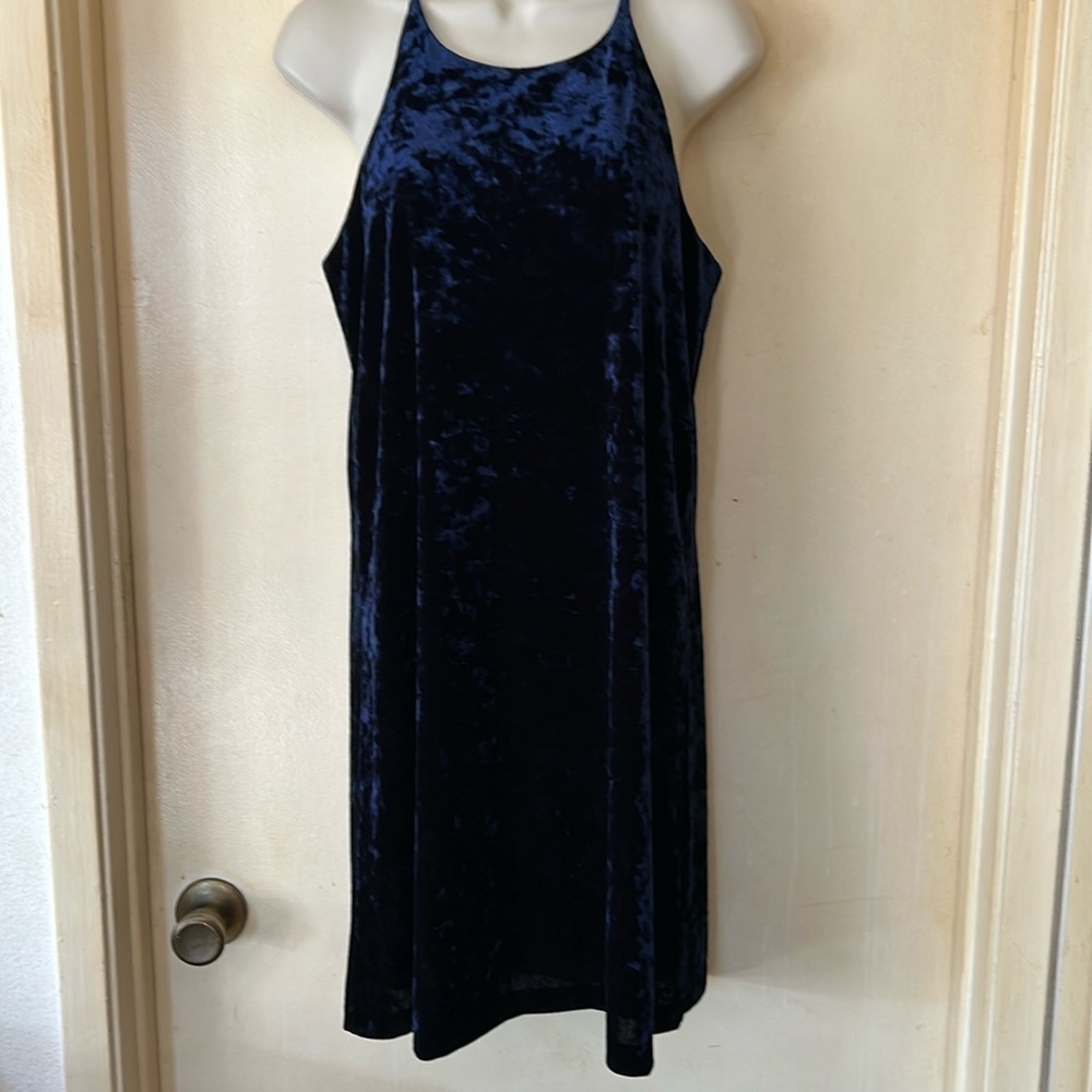 Necessary Objects jewel blue crushed velvet swing dress size M